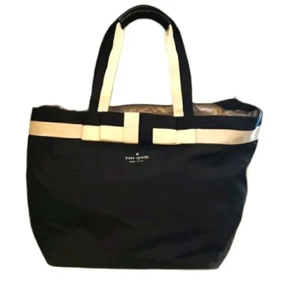 𝅺KATE SPADE BARROW STREET ANABEL BLACK WITH IVORY TRIM DIAPER BAG - Picture 6 of 16